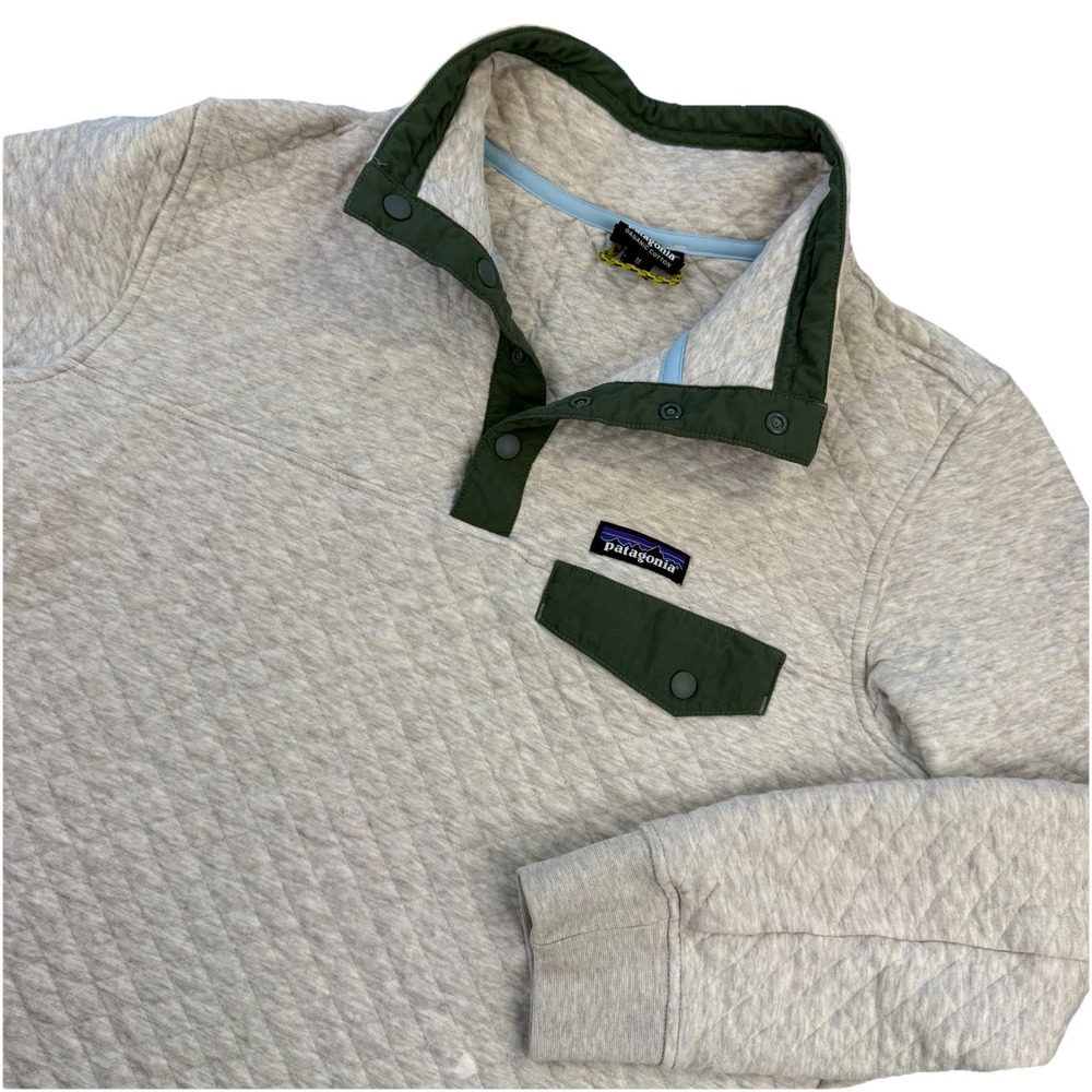 PATAGONIA Quilted Snap-T Pullover Gray / Green Size Women's Medium